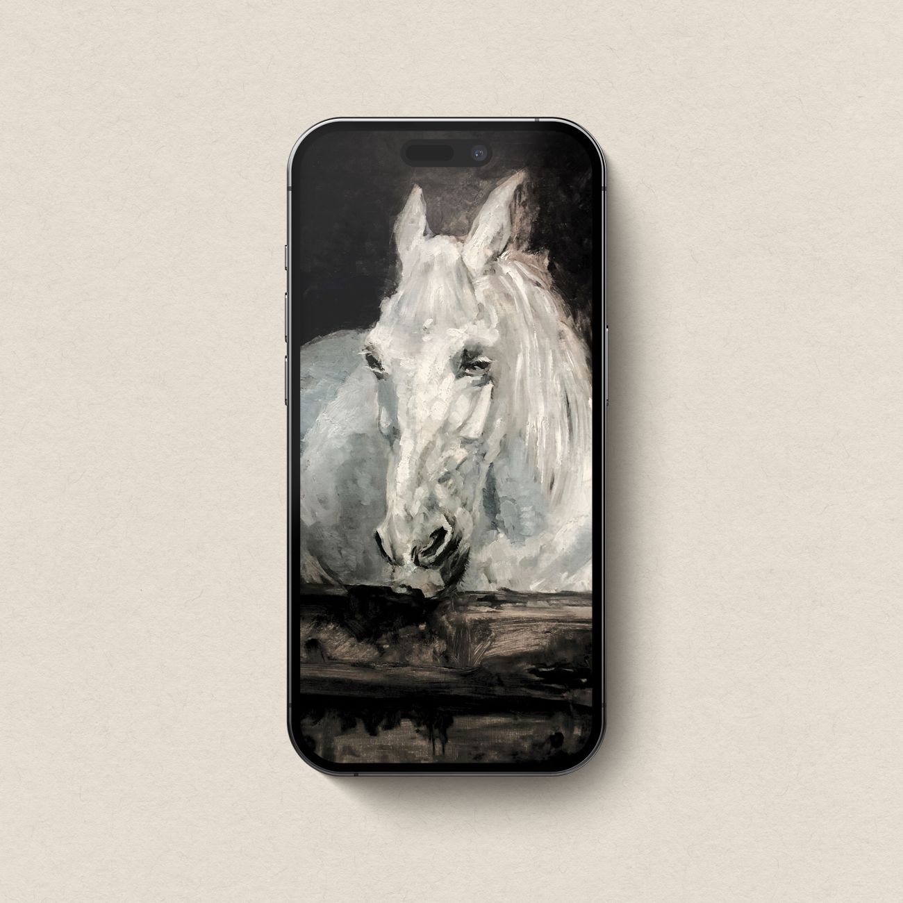 Vintage White Horse iPhone & iPad Wallpaper Set (Dark Academia) — Stable Portrait
