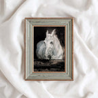 Vintage White Horse Stable Wall Art Printable (Dark Academia Equestrian)