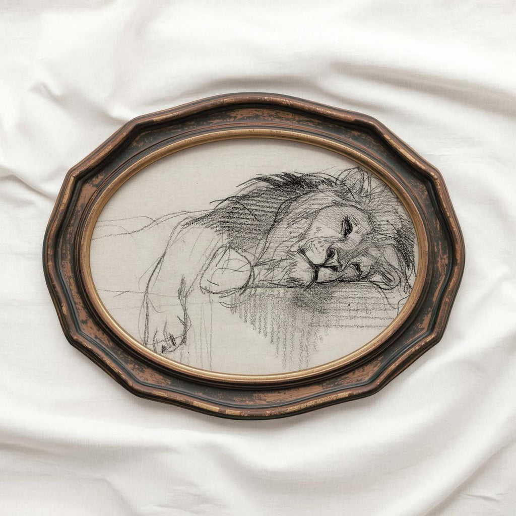 Sleeping Lion Wall Art Printable | Neutral Pencil Sketch Wildlife Print