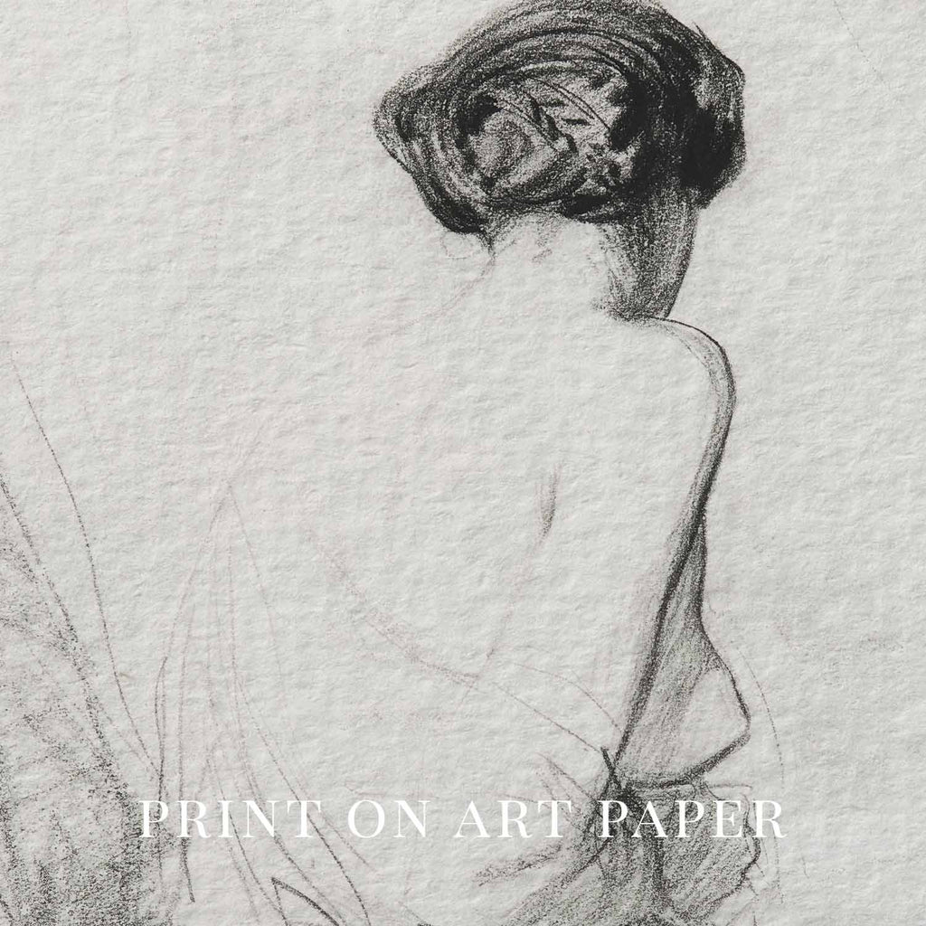 Vintage Woman Back Facing Pencil Sketch Wall Art Printable – Neutral Minimal Portrait Print