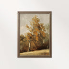 Young Oak Tree Rustic Oil Painting printable wall art in vintage tree oil painting style.